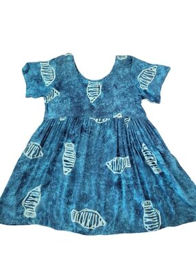 Pineapple Moon Blue Fish Batik Rayon Dress / Cover-Up -  Size L/XL - Boho